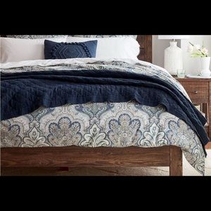 Pottery Barn King / Cal King Blue JORDANA Paisley Percale Duvet Cover